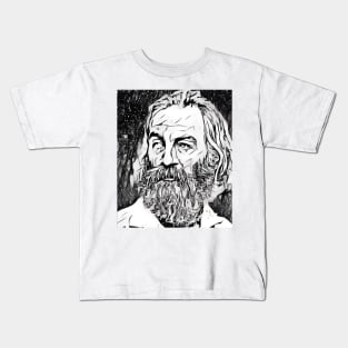 Walt Whitman Portrait | Walt Whitman Artwork Black and White 3 Kids T-Shirt